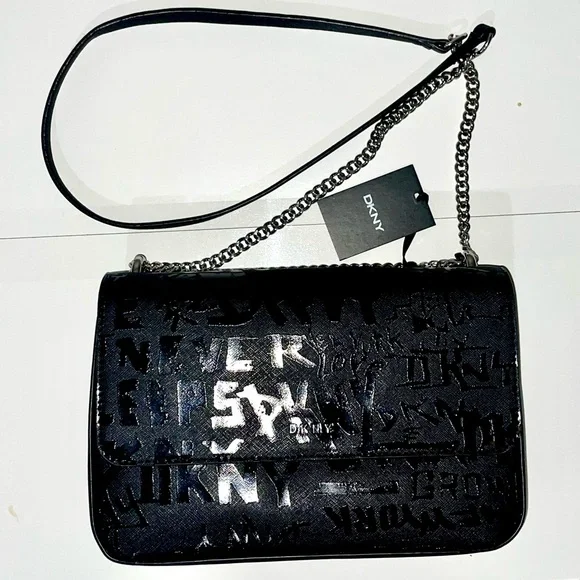 DKNY Sina MD Flap Shoulder Bag Crossbody Handbag with Embossed Logo Graffiti - Picture 3 of 7
